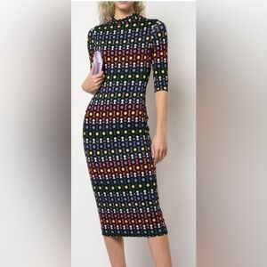 Alice + Olivia Sz 12 Back Zip Jersey Midi Dress 3/4 Sleeve